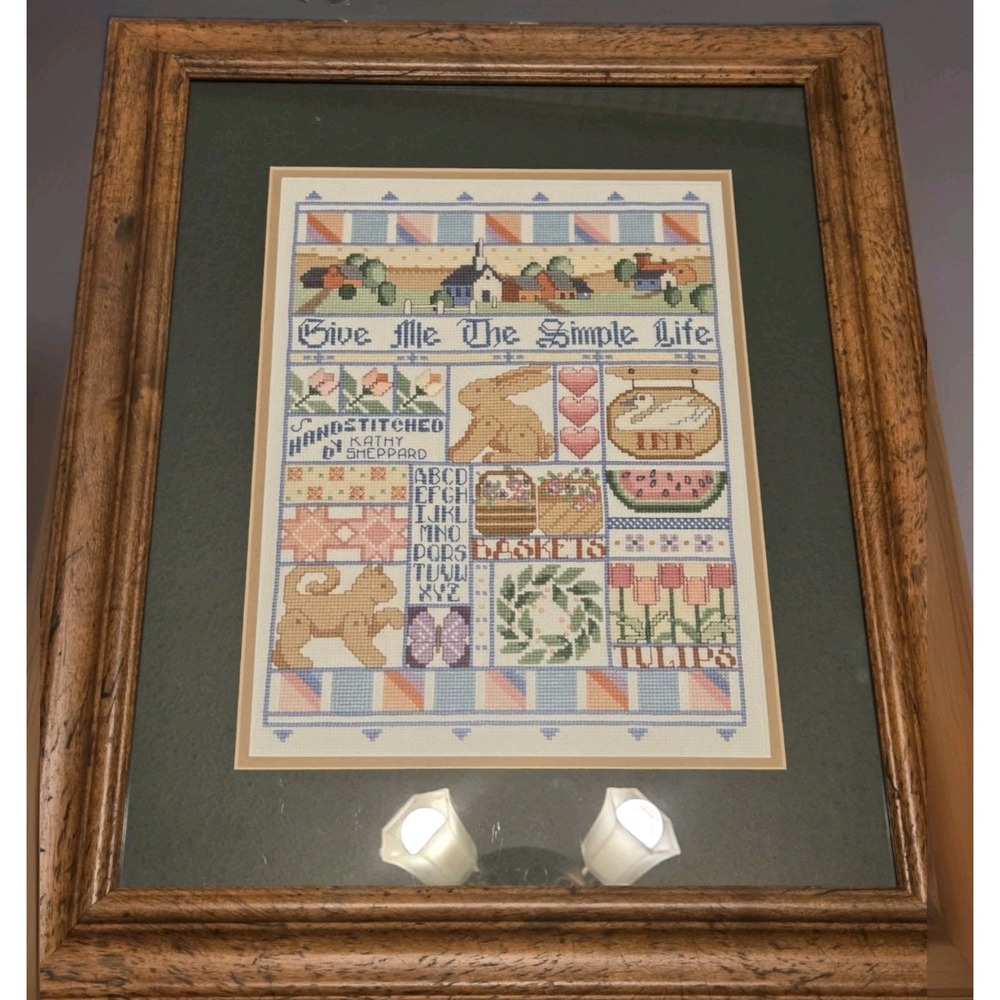Needlepoint Embroidery GIVE ME THE SIMPLE LIFE Handstitched Framed 10x12  Art
